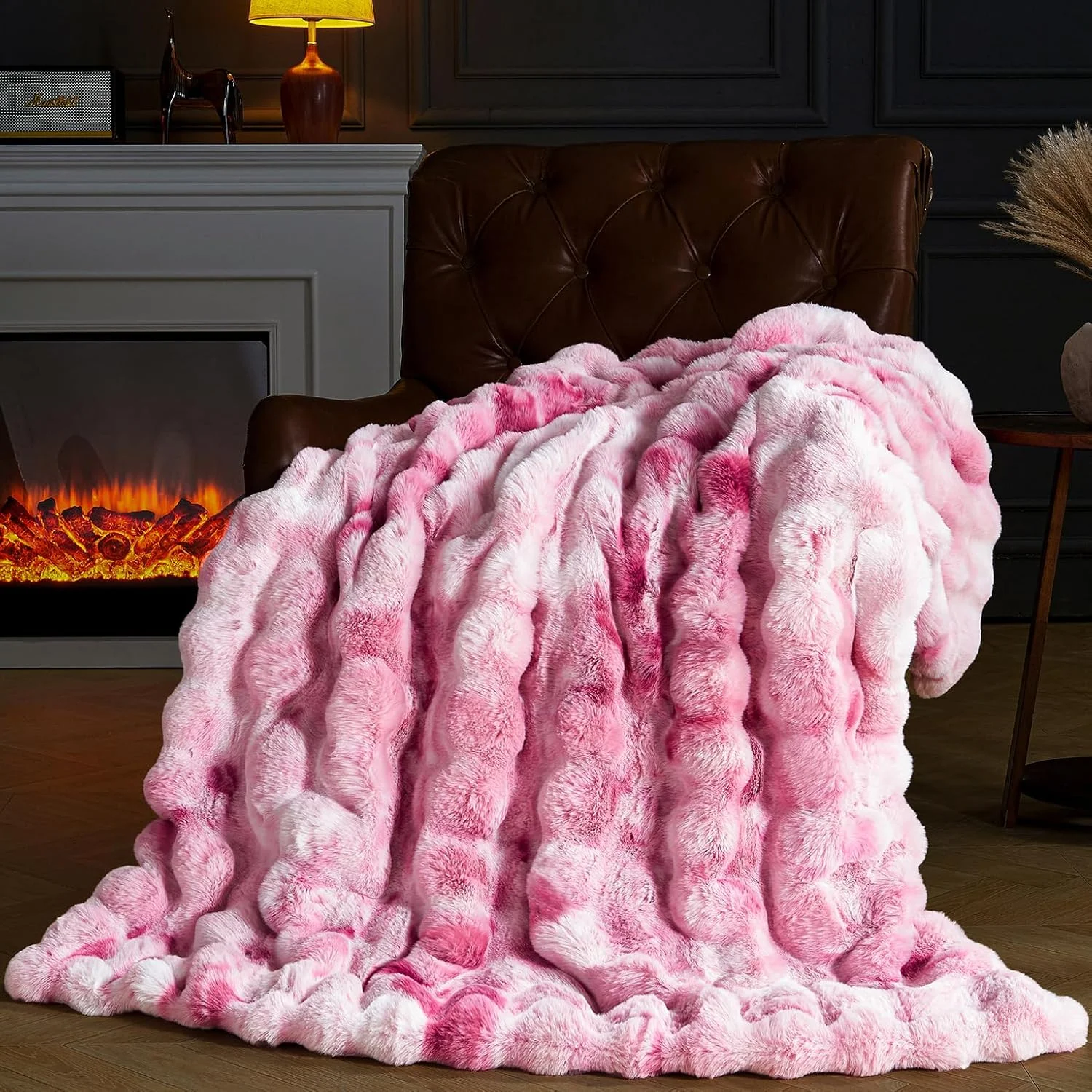 Nook PLUUSHUU Faux Fur Throw Blanket for Couch, Fluffy Fuzzy Plush Bubble Blanket, Soft Warm Cozy Shaggy Rabbit Blanket, Luxury Decorative Gifts for Sofa Bedroom Living Room, 60x50inch (Cow Print-Brown) - Image 4