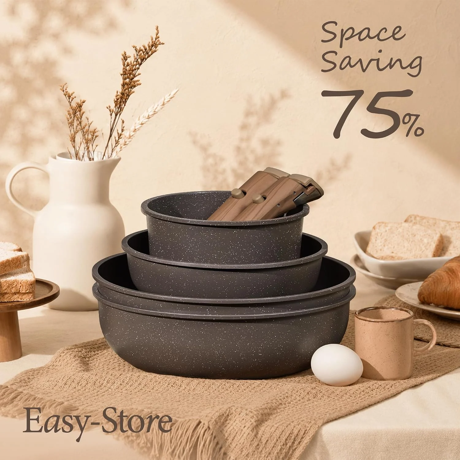 Nook CAROTE 27pcs Pots and Pans Set Non Stick, Detachable Handle Cookware - Image 4