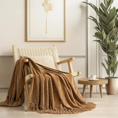 Alternative view of Nook EverGrace Plaid Chenille Fall Throw Blanket, 50x60, Harvest Orange Plaid