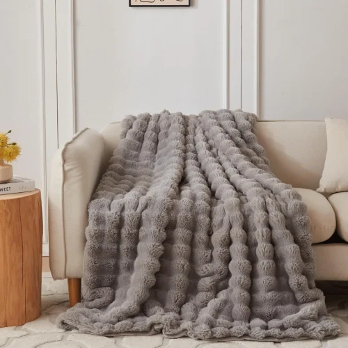 Alternative view of COOVA Soft Bubble Faux Fur Throw Blanket, 50x60, Tie-dye Brown