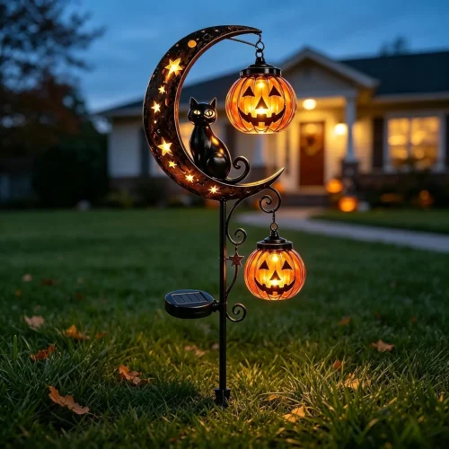 Alternative view of Nook Solar Lights, Halloween Black Cat Pumpkin Moon Garden Stake Light
