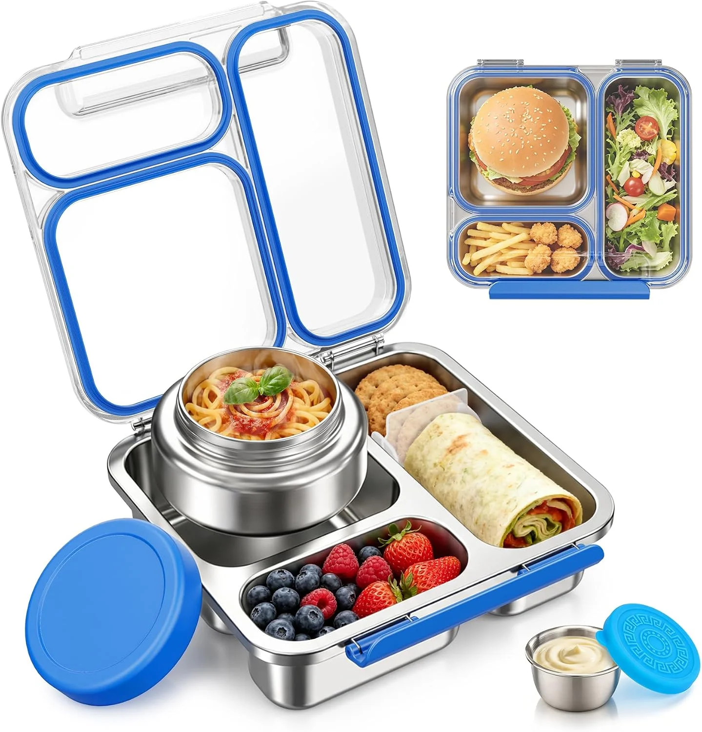 Stainless Steel Bento Box Kids Adult with 7oz Insulated Food Jar, Transparent Lid Metal Lunch Box With Soup Thermal Jar - Image 3