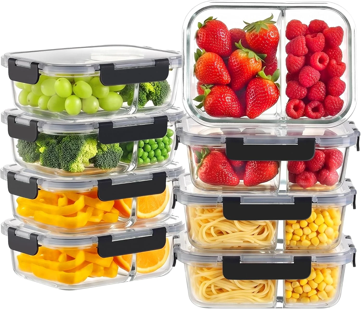 Nook Pack 2 Compartment 36oz Borosilicate Glass Meal Prep Containers with Lids