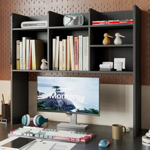Nook Desk Hutch Dorm, Desktop Bookshelf with 7 Shelves