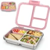 Nook FAJSL Stainless Steel Bento Box for Kids, 3-Compartment Metal Lunch Box with Clear Lid & Removable Silicone, Lunch Box Kids with Silicone Inner Container for Meal Prep, School, Office (Grey)