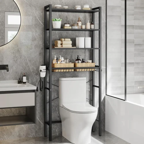 Nook 4-Tier Over the Toilet Storage, Adjustable Shelves, Basket, 68.1''H