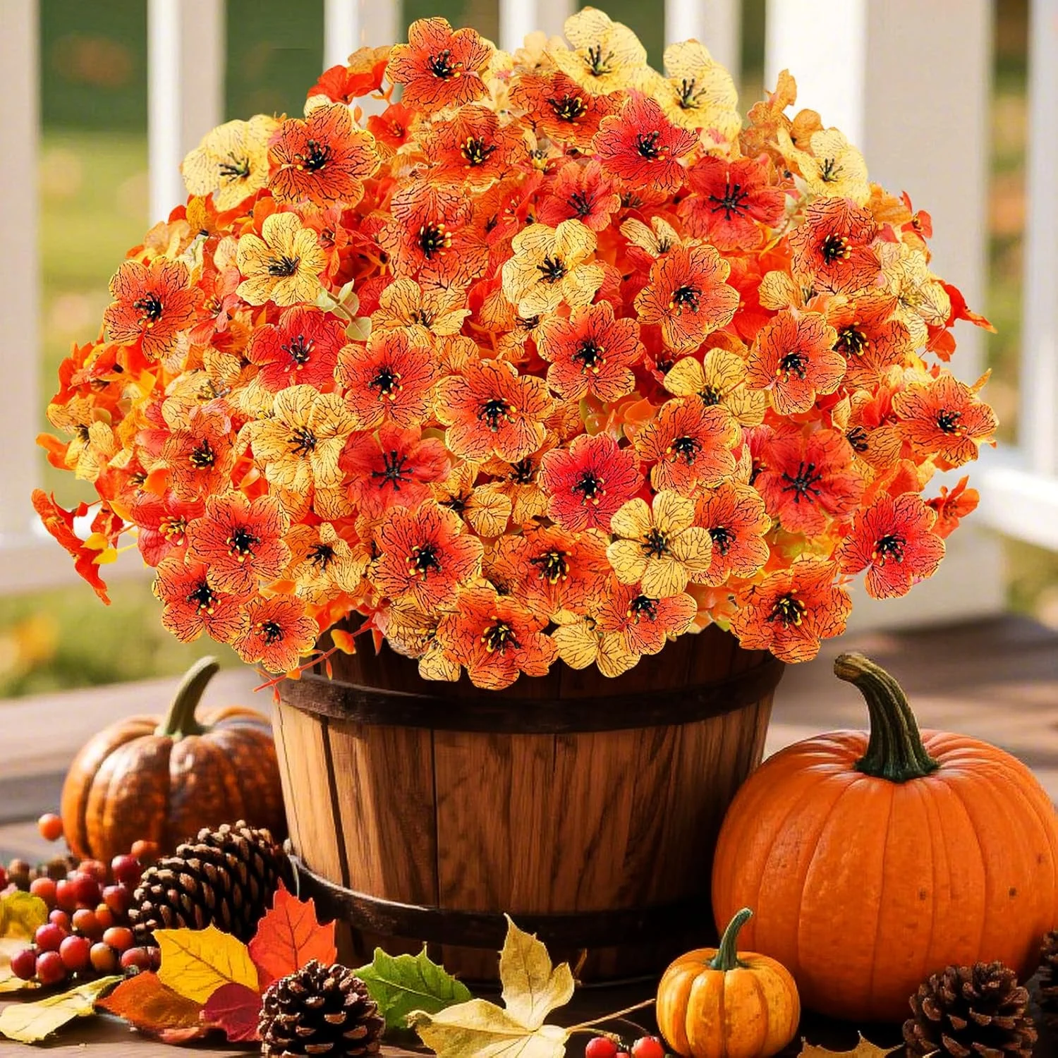 Nook 24PCS Artificial Fall Flowers for Outdoors, Fake Mums, Orange