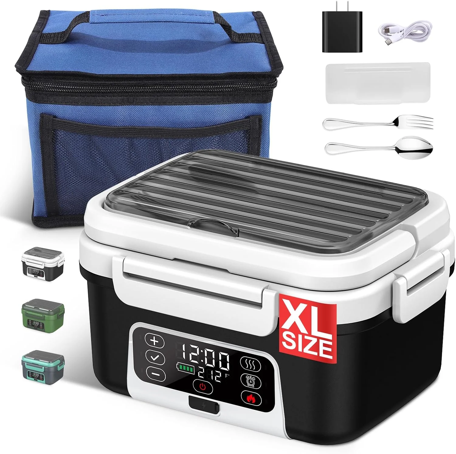 Nook Electric Heated Lunch Box, 1.5L - 6.3 Cups 100W Rechargeable Smart Self-Heating Food Warmer with Removable Divider, Spoon, Fork, BPA Free