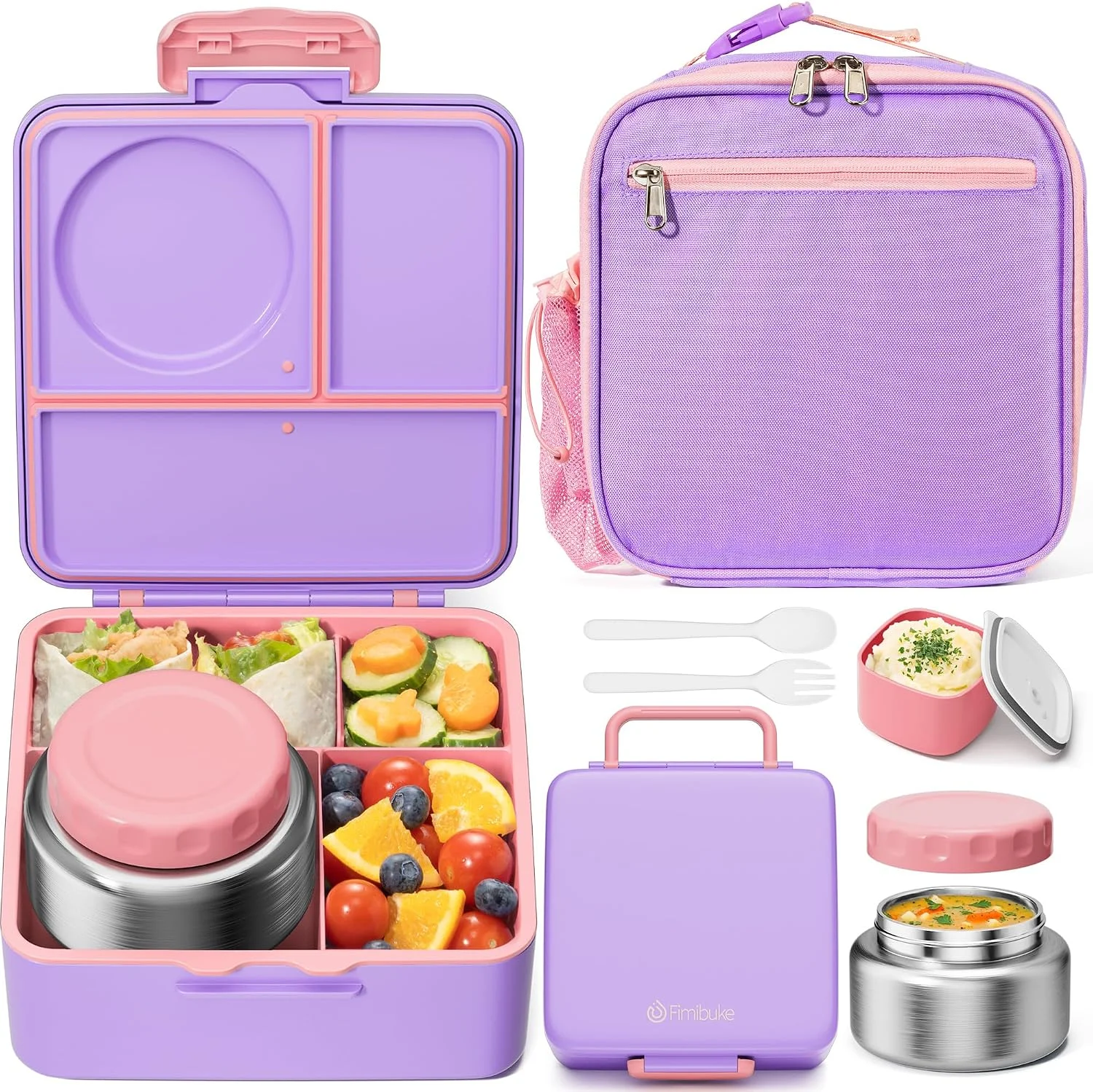 Nook 60oz Kids Bento lunch Box with Insulated Lunch Bag & 8.5oz Thermo
