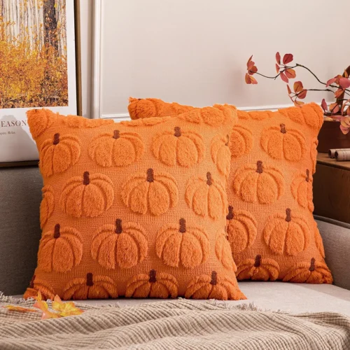 Nook Fall Pumpkin Pillow Covers Fall Decor Beige Brown Stem 20x20