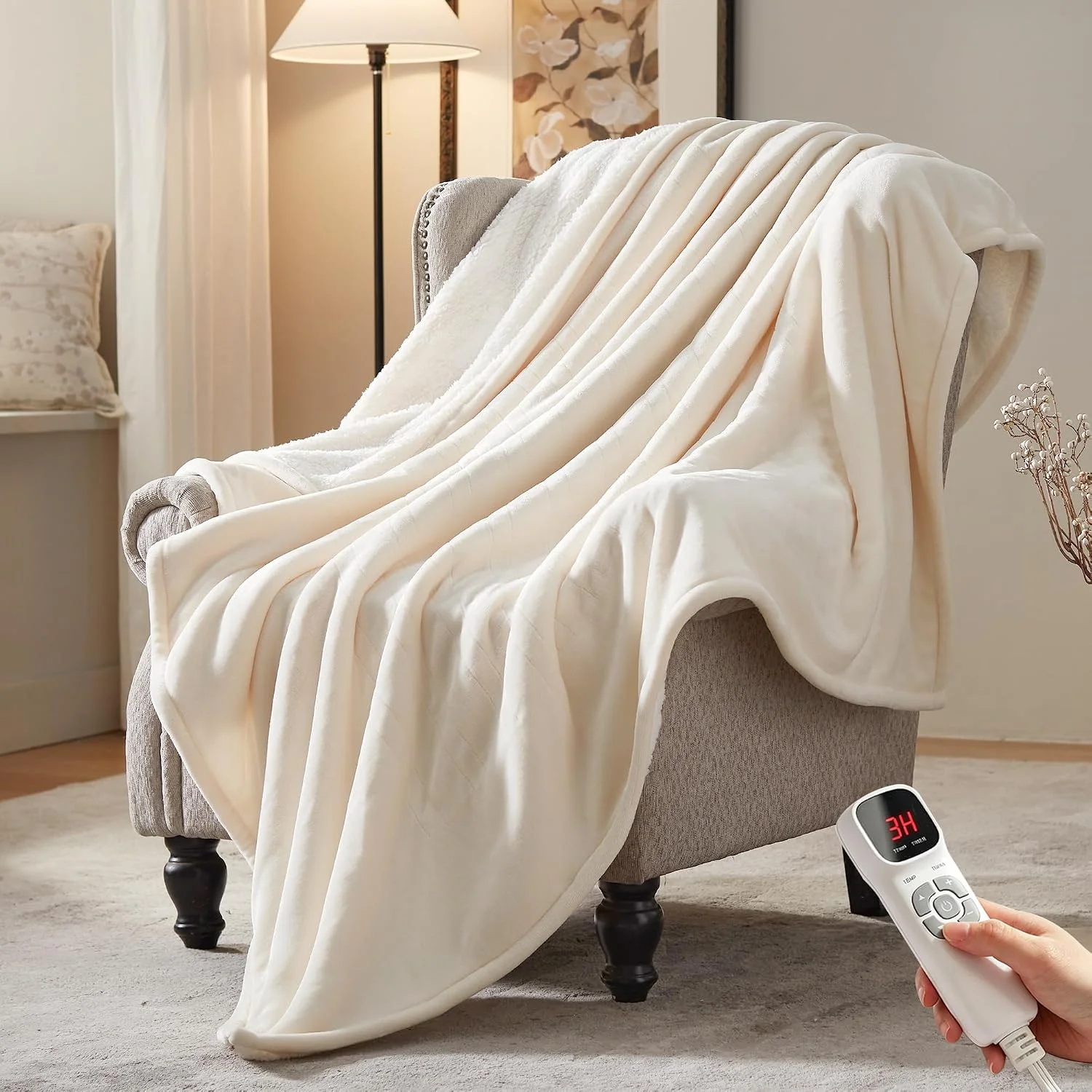 BEARKISS Electric Heated Blanket, 50x60 Heating Throw Flannel London Grey - Image 4