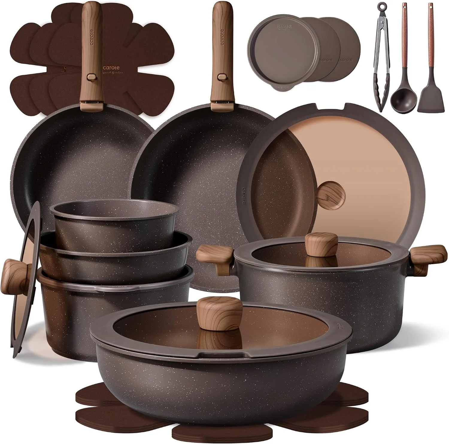 Nook CAROTE 27pcs Pots and Pans Set Non Stick, Detachable Handle Cookware
