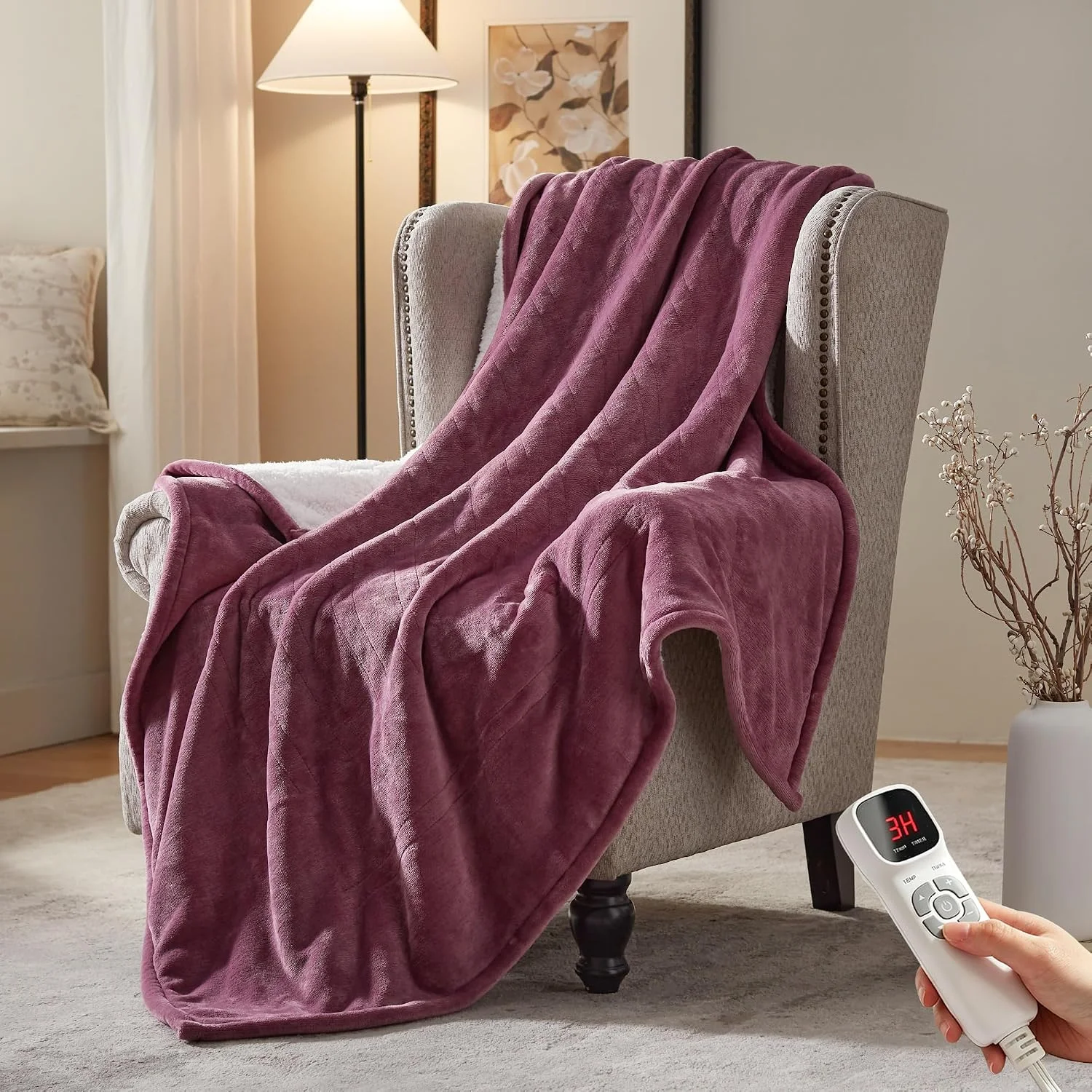 BEARKISS Electric Heated Blanket, 50x60 Heating Throw Flannel London Grey - Image 3