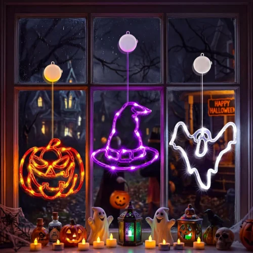 Nook 3 Pack Halloween Windows Lights - Pumpkin, Ghost, Hat with Timer