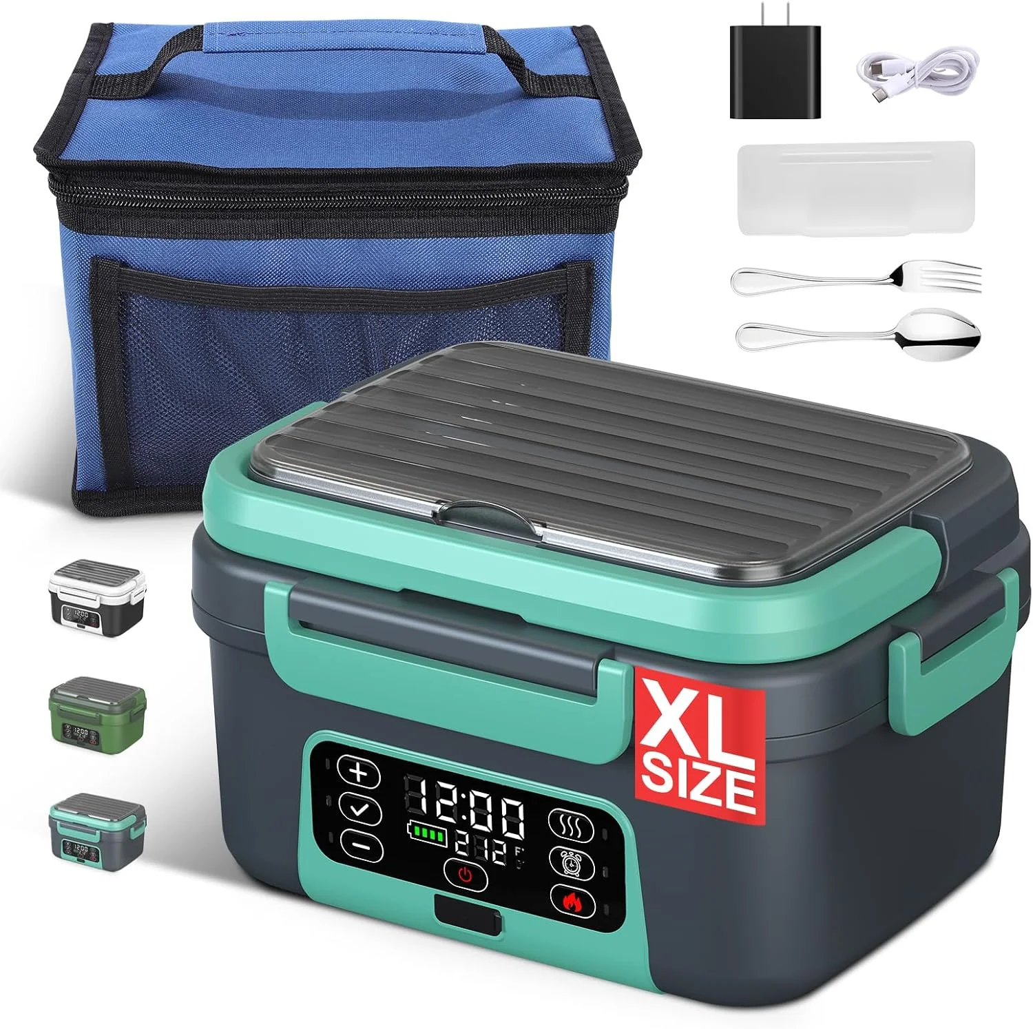 Nook Electric Heated Lunch Box, 1.5L - 6.3 Cups 100W Rechargeable Smart Self-Heating Food Warmer with Removable Divider, Spoon, Fork, BPA Free - Image 4