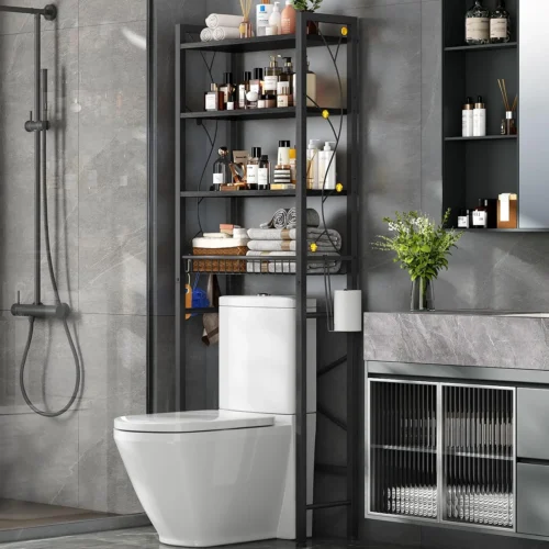 Alternative view of Nook Over-The-Toilet Storage Rack, 4-Tier Bathroom Organizer Shelf Over Toilet with Adjustable Shelf and Basket, Freestanding Space Saver Bathroom Shelves Above Toilet for Room (Pure White)