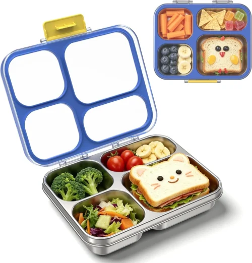 Alternative view of Nook Reeple Stainless Steel Lunch Box for Kids, Leakproof 4 Compartment Kids Bento Lunch Box with Clear Lid, BPA-Free Steel Lunch Box Containers for School Travel (Blue)