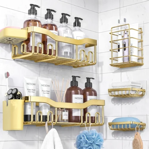 Nook 7-Pack Shower Caddy Adhesive, Stainless Steel Shower Organizer Shelf