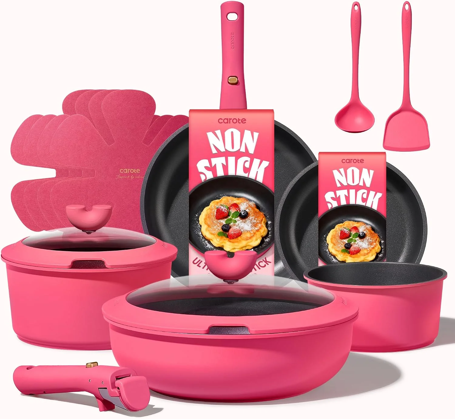 Nook CAROTE 15pcs Pots and Pans Set Non Stick, Cookware Set Detachable Handle