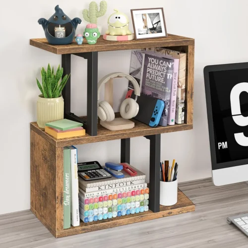 Nook Small Desktop Bookshelf for Top of Desk Shelf - Mini White Table Bookcase 3-Tier Shelves Storage Book Organizer Hutch for Dorm Office College
