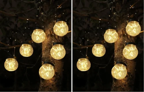 Alternative view of Nook Lanterns Solar Lights Outdoor Waterproof 6-Pack, Solar Powered Hanging Lights Cracked Glass Hanging Globes for Christmas Decoration, Shepherd Hook