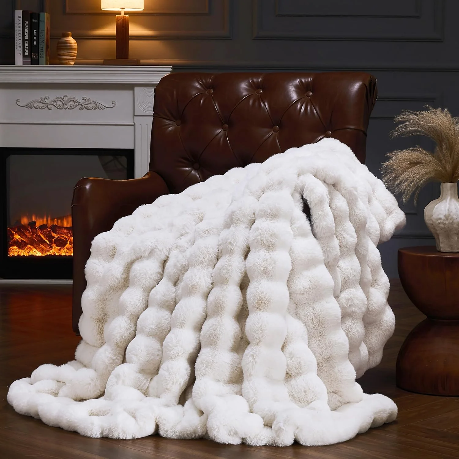 Nook PLUUSHUU Faux Fur Throw Blanket for Couch, Fluffy Fuzzy Plush Bubble Blanket, Soft Warm Cozy Shaggy Rabbit Blanket, Luxury Decorative Gifts for Sofa Bedroom Living Room, 60x50inch (Cow Print-Brown) - Image 3