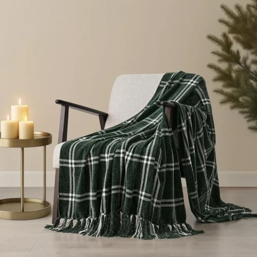 Nook EverGrace Plaid Chenille Fall Throw Blanket, 50x60, Harvest Orange Plaid