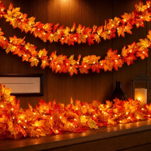 Nook Fall Decor Fall Decorations for Home 9FT Plug in Fall Garland with Lights 50 Orange Bulbs Connectable Lighted Fall Garland Light for Indoor Outdoor