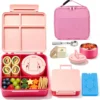 Nook Bento Lunch Box with 8oz Soup Thermo, Kids Leakproof 4 Compartment Lunch Food Containers with Sauce Cup and Ice Pack, Kids Thermo Insulated Hot Food Jar and Lunch Bag for School, Trvael-Black