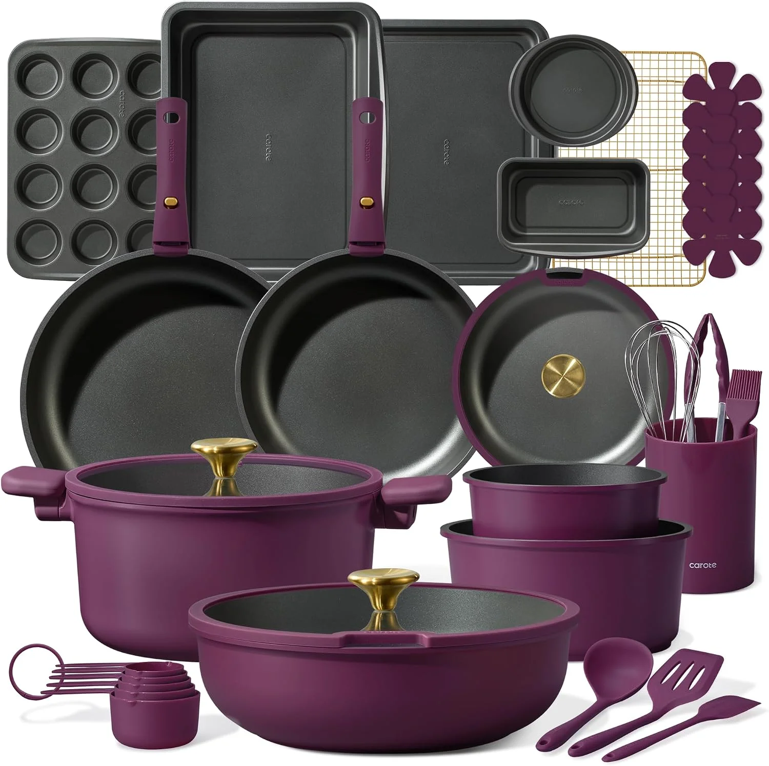 CAROTE 21pcs Pots and Pans Set Non Stick, Detachable Handle Cookware Sets - Image 2