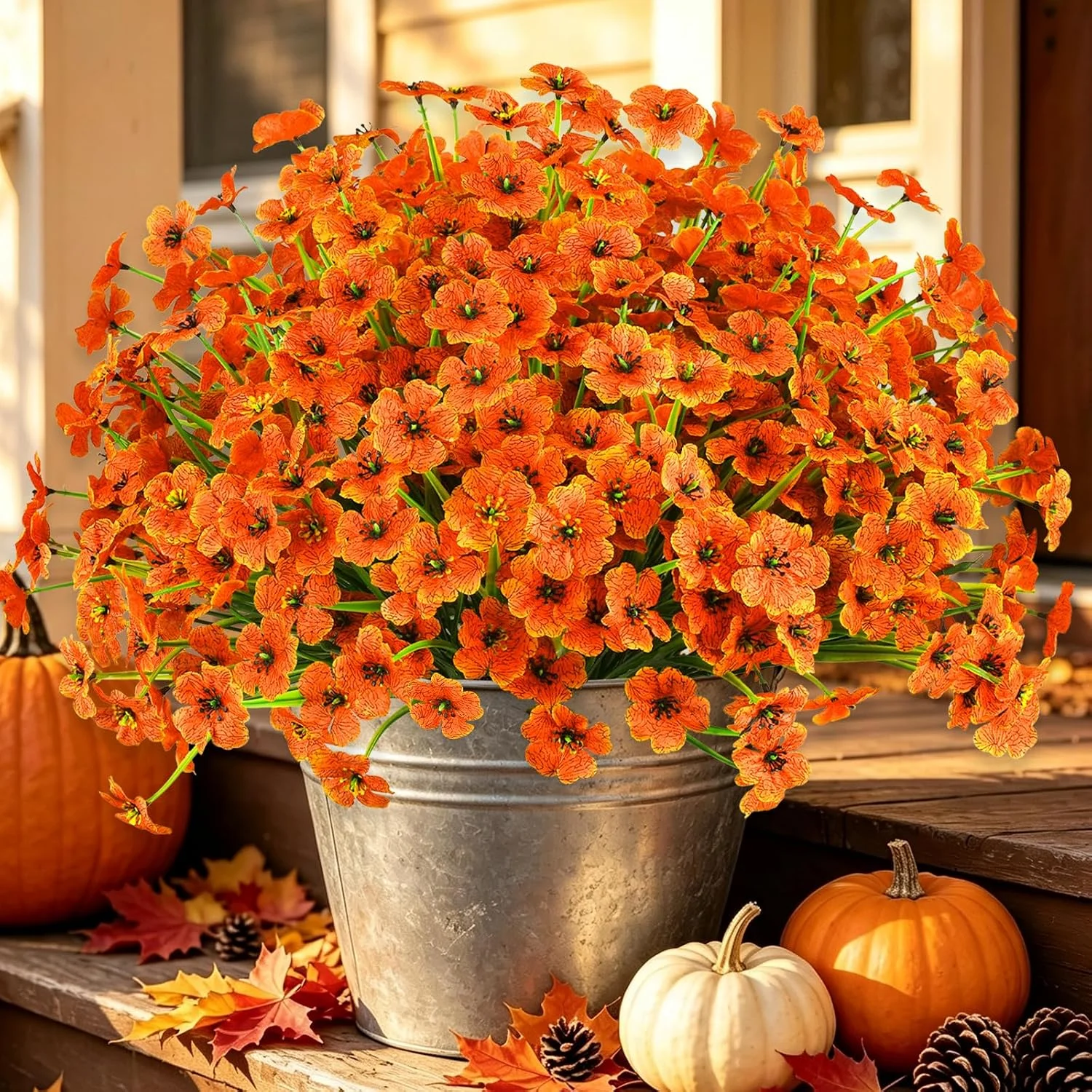 Nook 24PCS Artificial Fall Flowers for Outdoors, Fake Mums, Orange - Image 4