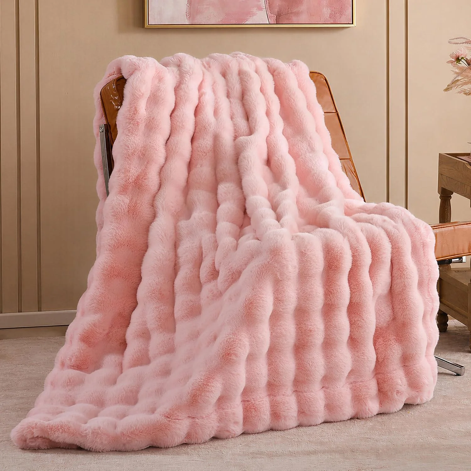 Nook Smoofy Faux Rabbit Fur Throw for Couch - Rainbow Bubble Blanket 50x60