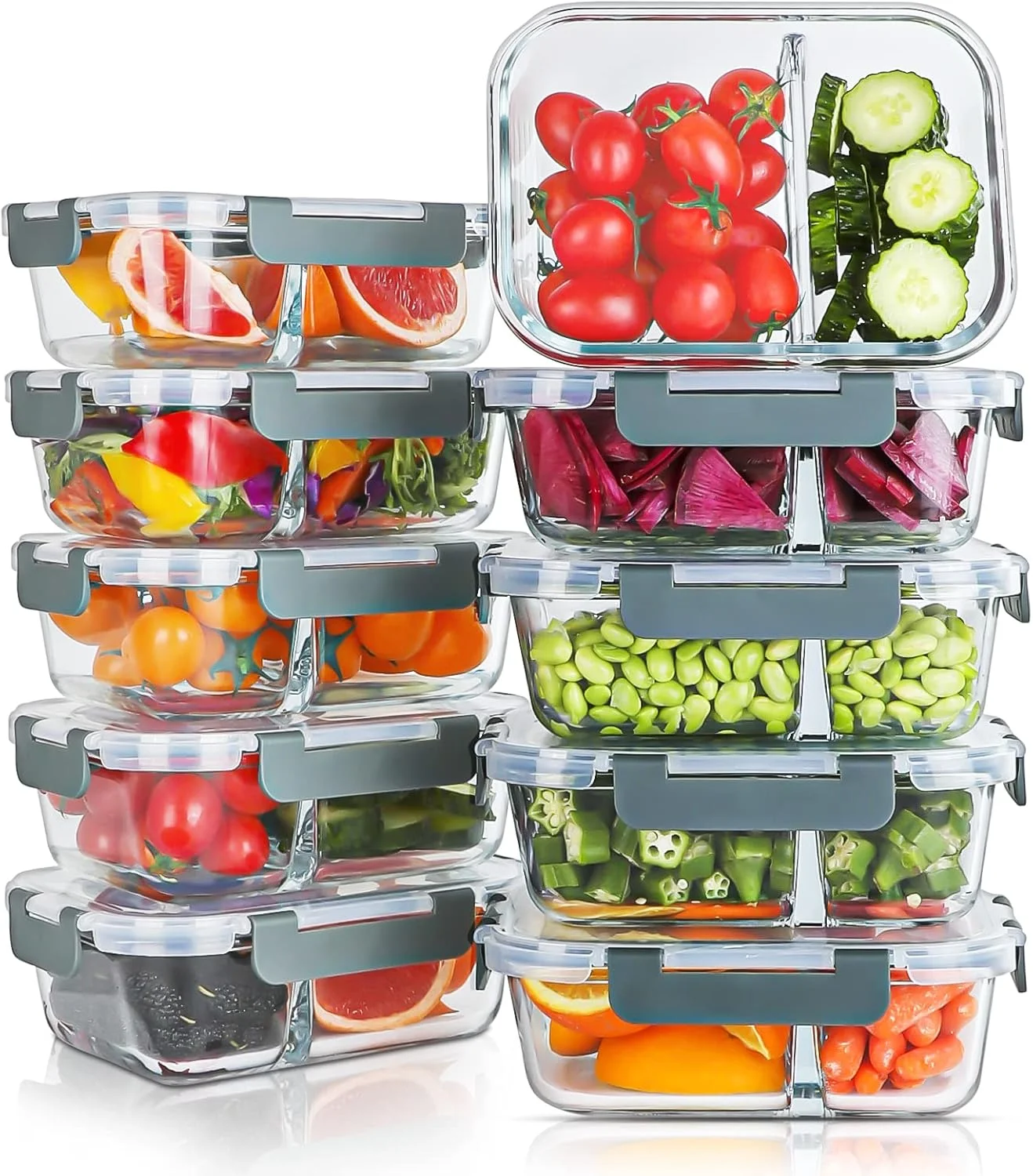 Nook KOMUEE 10 Packs 30oz Glass Meal Prep Containers 2 Compartments
