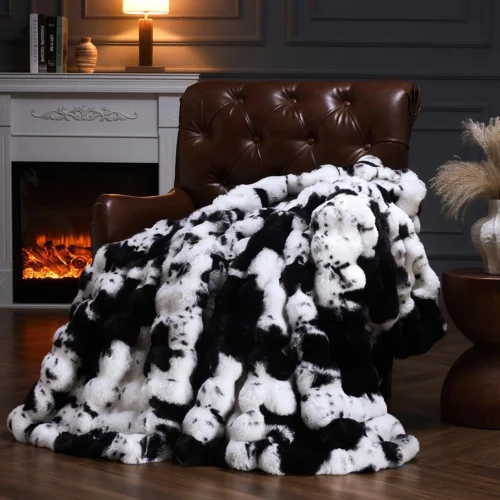 Alternative view of Nook PLUUSHUU Faux Fur Throw Blanket for Couch, Fluffy Fuzzy Plush Bubble Blanket, Soft Warm Cozy Shaggy Rabbit Blanket, Luxury Decorative Gifts for Sofa Bedroom Living Room, 60x50inch (Cow Print-Brown)