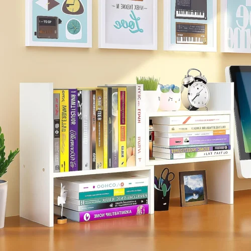 Alternative view of Nook Desktop Shelf Organizer, Adjustable Wood Office Storage Rack, Counter Display Small Bookshelf for Home/Office/School(White)