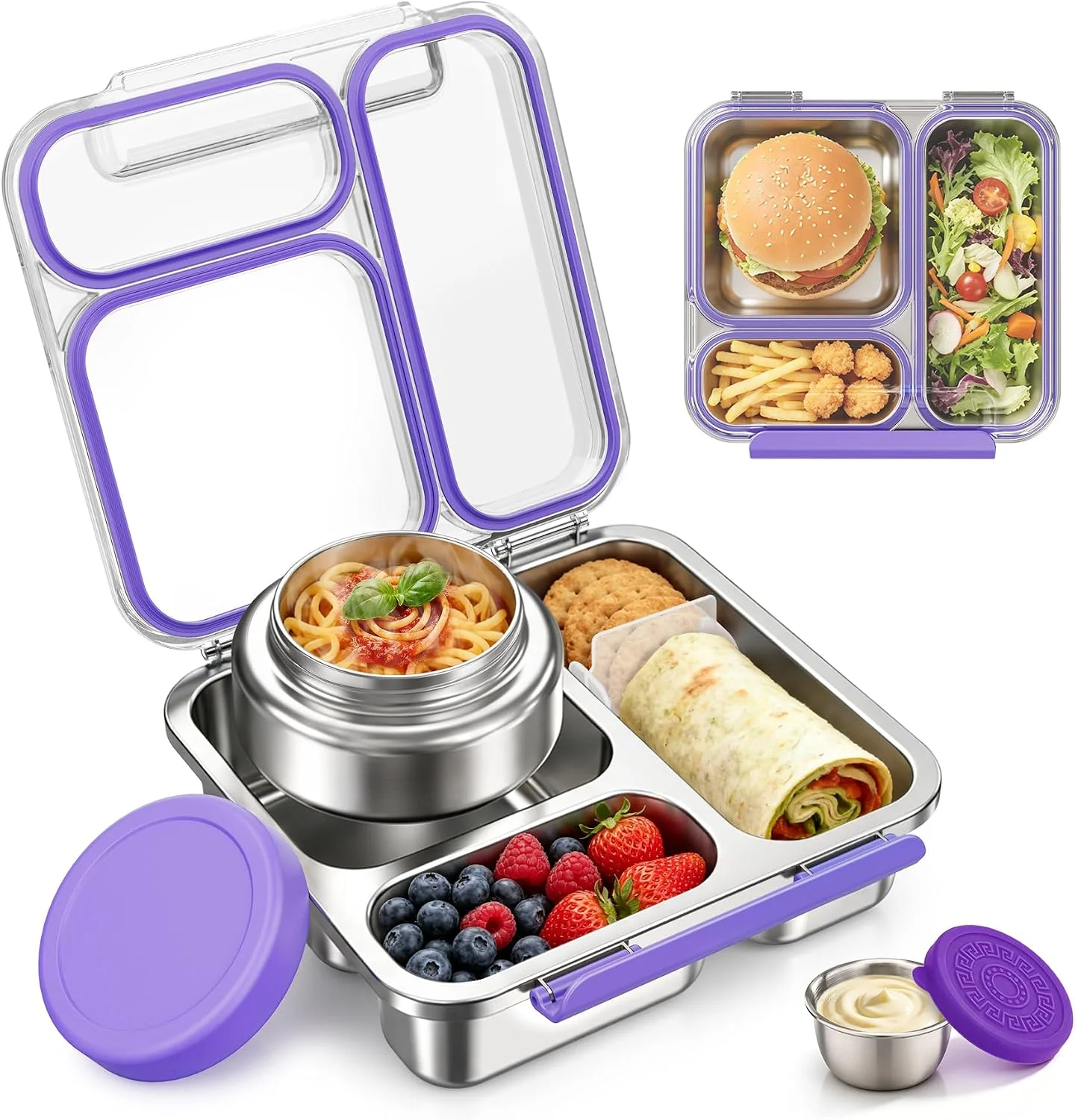 Stainless Steel Bento Box Kids Adult with 7oz Insulated Food Jar, Transparent Lid Metal Lunch Box With Soup Thermal Jar - Image 4