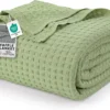 Nook Utopia Bedding 100% Cotton Waffle Blanket Queen Size White, 90x90 Inch