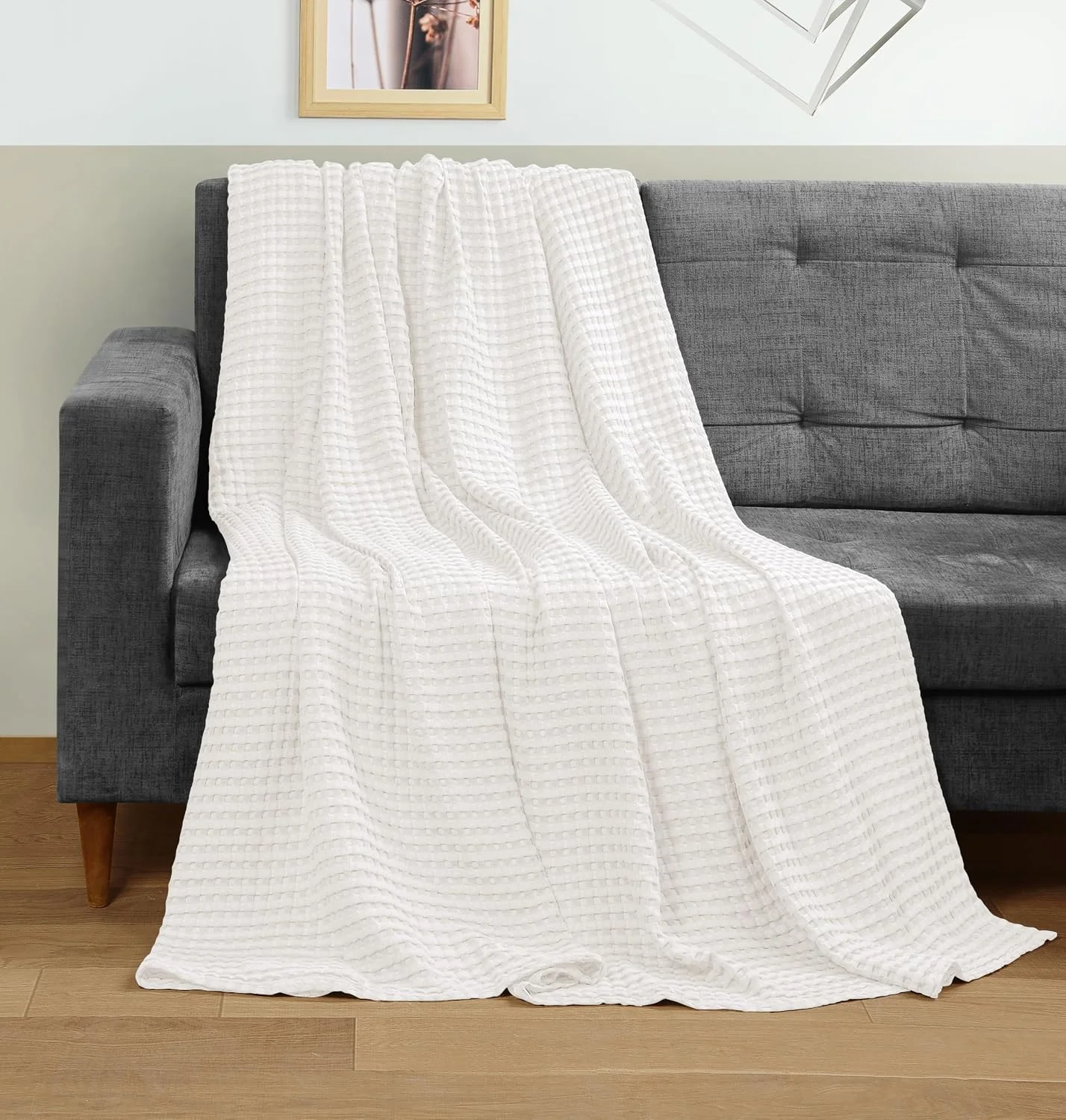 Nook Utopia Bedding 100% Cotton Waffle Blanket Queen Size White, 90x90 Inch - Image 2