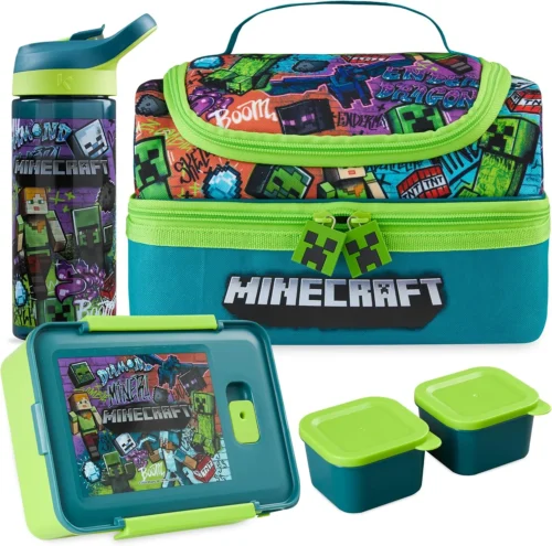 Alternative view of Nook Trend Minecraft Kids Lunch Box 3 Pc Set with Insulated Lunch Bag, Bento Box with Two Mini Pots & 20 fl oz Water Bottle with Straw for School, Picnic