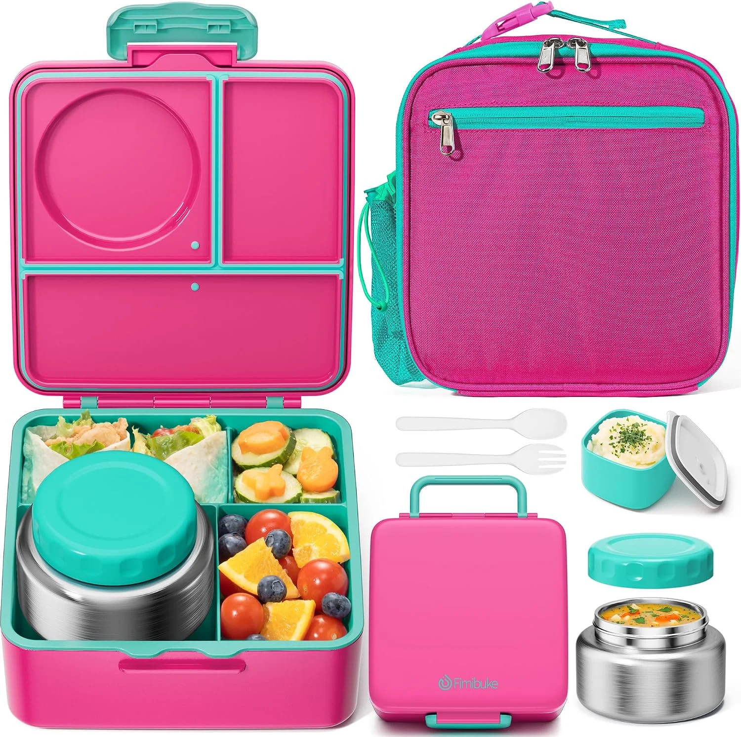 Nook 60oz Kids Bento lunch Box with Insulated Lunch Bag & 8.5oz Thermo - Image 2