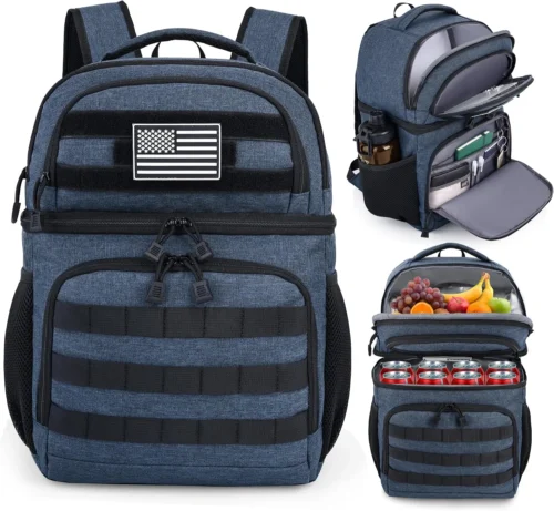 Nook Lunch Backpack for Men, Tactical Inspired Double Deck Cooler Backpack Insulated Leakproof RFID Lunchbox for Work (Black)