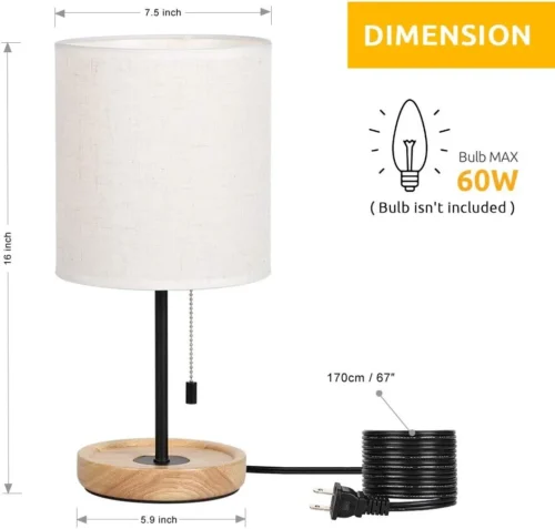 Alternative view of Nook Bedside Table Lamp, Modern Nightstand Lamp with Linen Fabric Shade Wooden Desk Lamps for Bedrooms