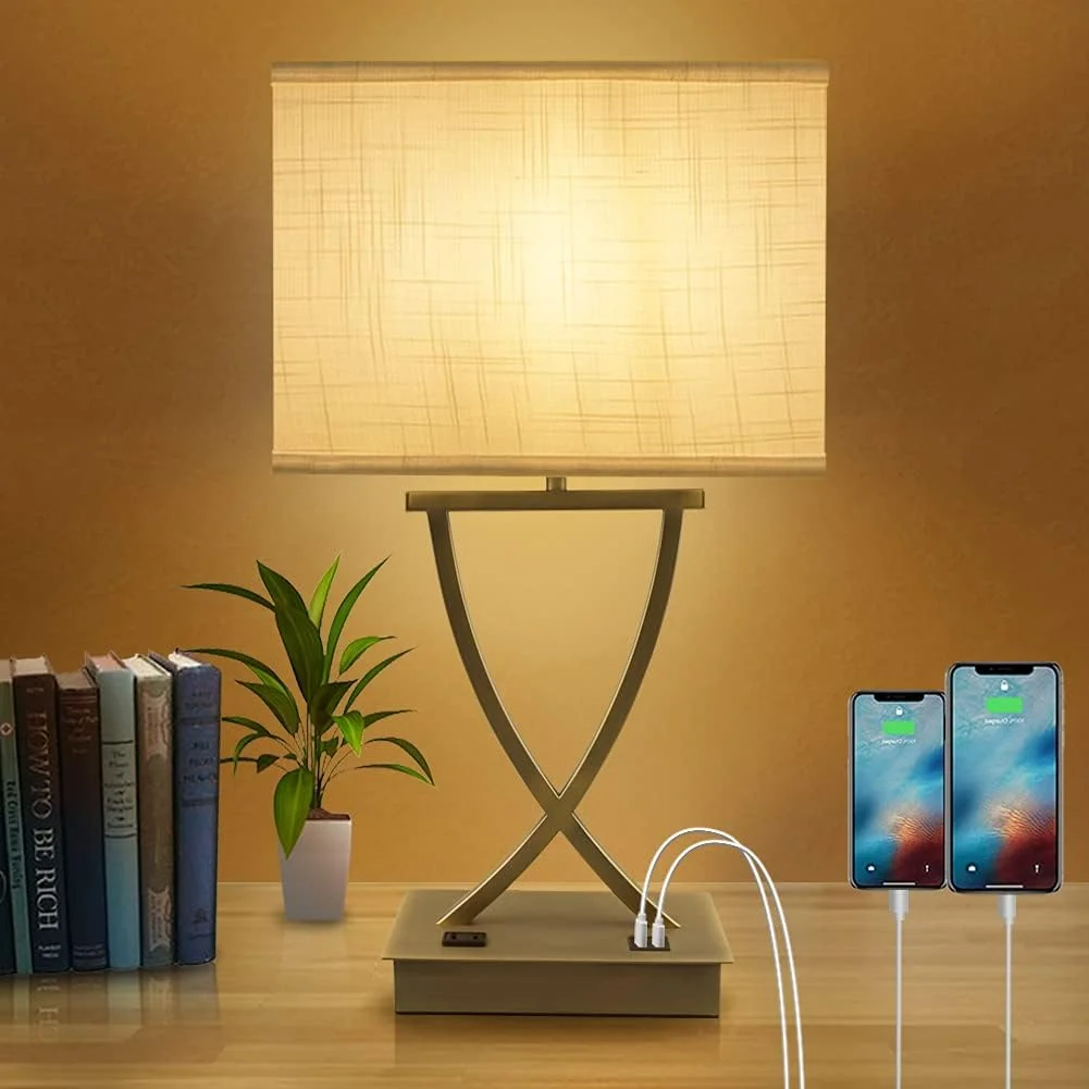 Fully Dimmable Medium Table Lamp for Bedroom with Type C/USB Charging Port and 1 AC Outlet White Shade 21.38 - Image 4
