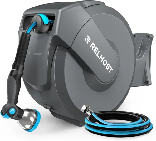 Nook Retractable Garden Hose Reel, 1/2 in x 100 ft Wall Mount Heavy Duty Hose Reel with Any-Length Lock