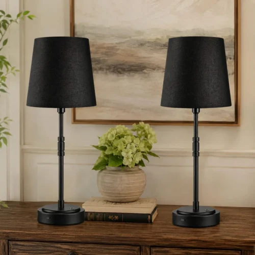 Nook Table Lamp Set of 2 - Battery Operated Lamp with 7500mAh Rechargeable Battery, Dimmable, Bulb Included