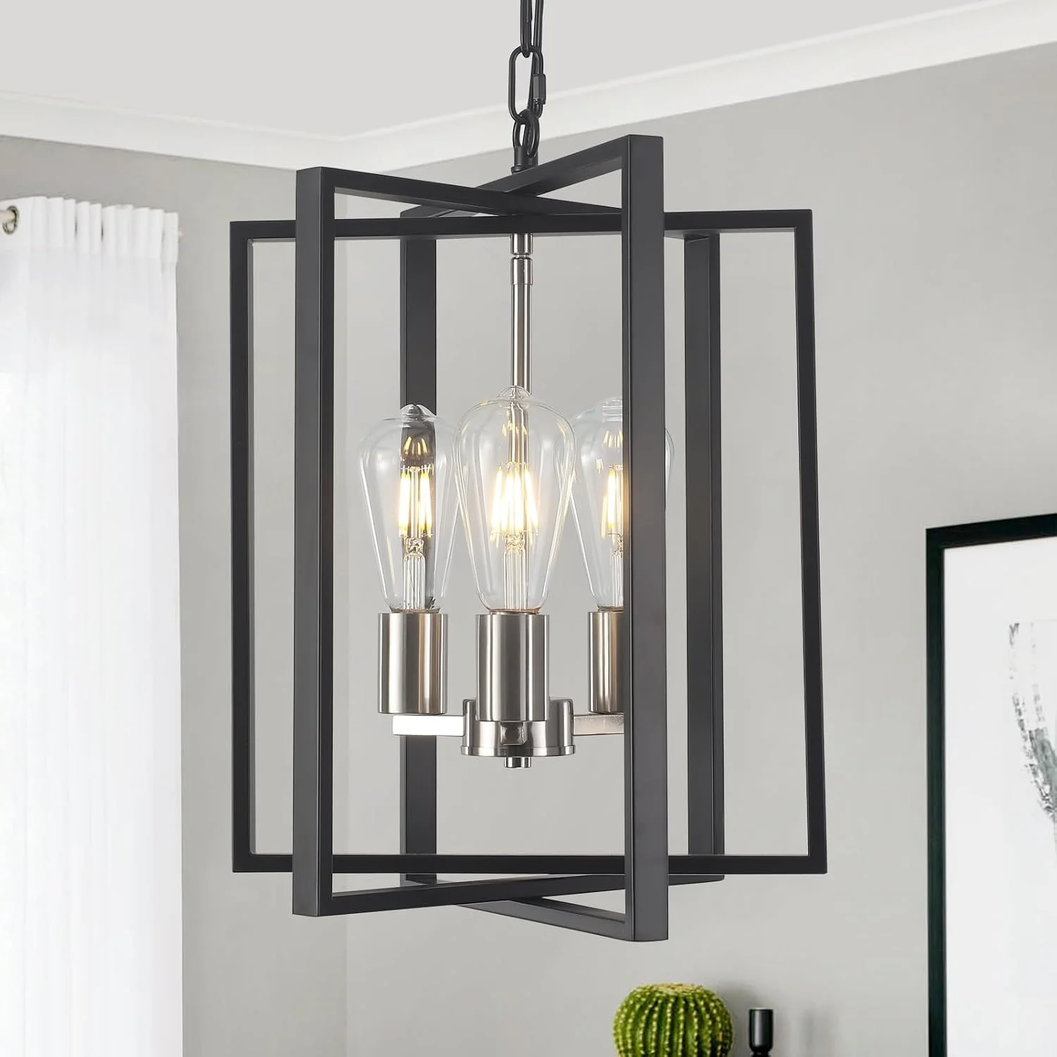 Nook Black Farmhouse Modern Chandelier Light Fixture for Dining Room, 3 Light - Image 3