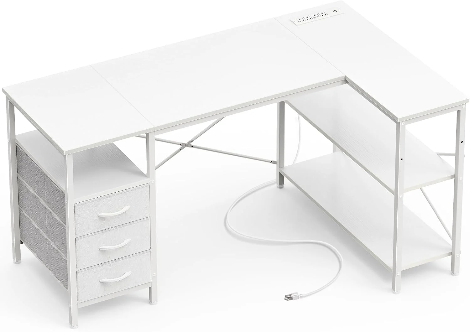 Nook L Shaped Office Desk with Power Outlets, 47 Inch Computer Desk with 3 Drawers - Image 6