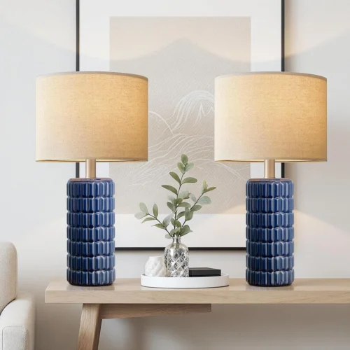 Nook 23 Modern Ceramic Table Lamp Set of 2, Farmhouse Bedside Night Stands Lamp for Bedroom