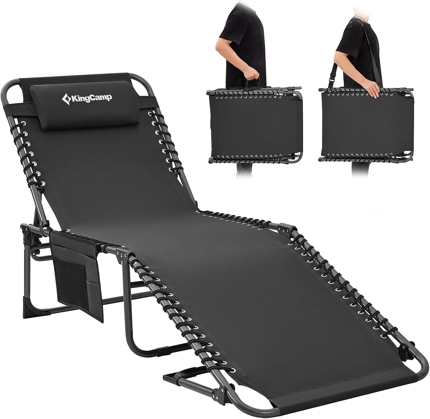 Nook Oversized Tanning Chair, Extra-Wide Padded Folding Chase Lounge Chairs Portable Adjustable 5-Position 440lbs - Image 3
