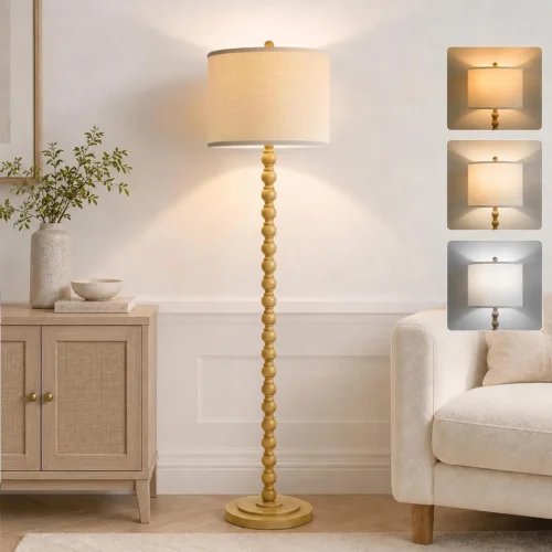 Nook Farmhouse Floor Lamp, 3-Color Temperature, Rotary Switch, Rustic Resin Tall Lamps for Living Room